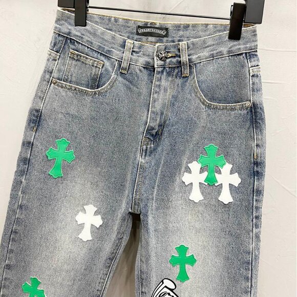Chrome Hearts Green& White Cross Patch Jeans - Picture 3 of 8